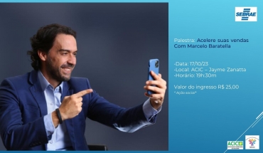 Palestra: Acelere suas vendas Com Marcelo Baratella. Toda a lucratividade do evento será revertida para ação social! A instituição escolhida foi a ABADEUS.