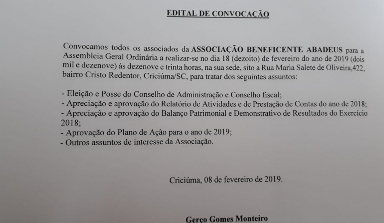 Assembléia Anual Geral da ABADEUS