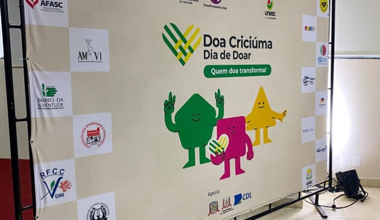Doa Criciúma: ação lançada para promover o Dia de Doar vai beneficiar 17 organizações sociais da cidade.