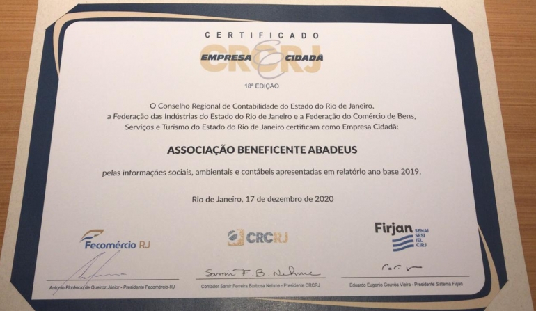 Abadeus recebe o Prêmio Empresa Cidadã do Conselho Regional de Contabilidade do RJ