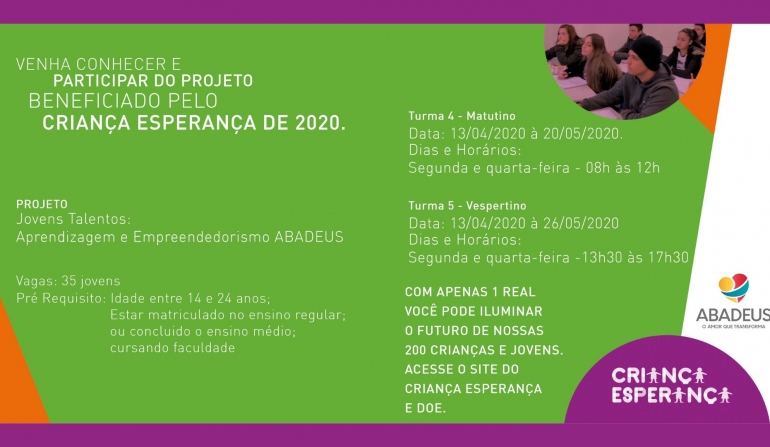 Projeto é beneficente pelo Criança Esperança de 2020